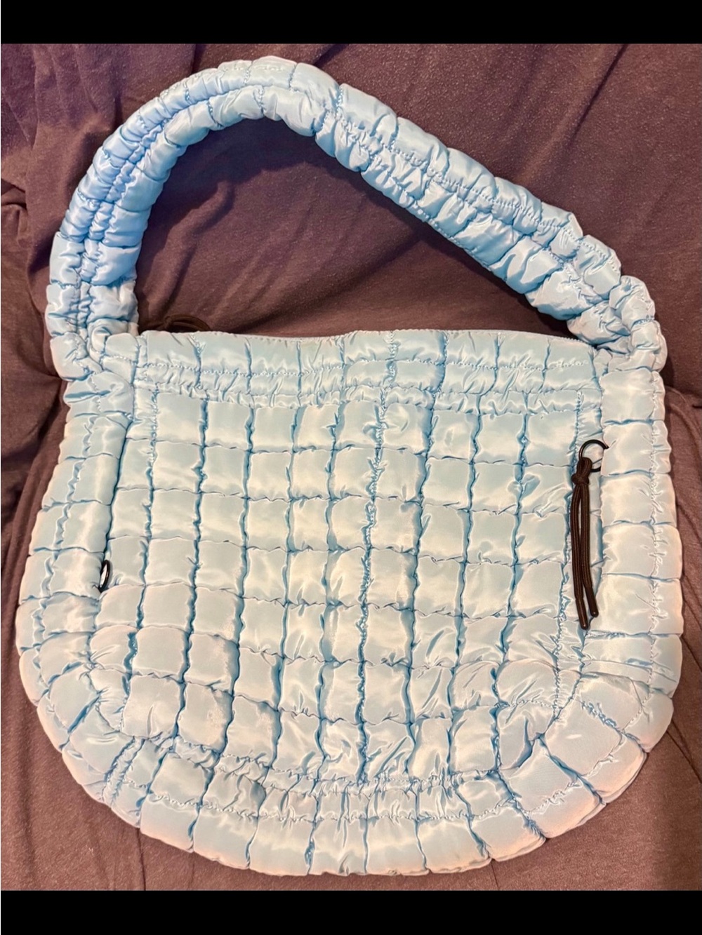Light Blue Quilted Puffer Carryall Bag Shoulder Tote